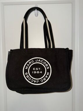 Marc Jacobs Black Canvas Shoulder Tote with White Logo